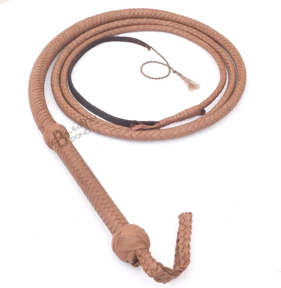 Indiana Jones Style 5 Foot 8 Plait Natural Tan Brown Leather Bullwhip Real Cowhide Leather Bull Whip