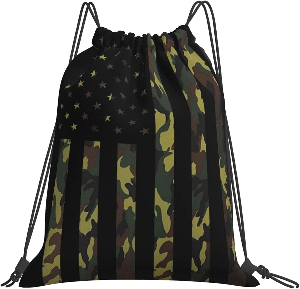 Drawstring Backpack USA Flag With Camouflage Waterproof Gym Drawstring Bag,Camo Sports Backpack for Men Women Girls Boys by YIEASY