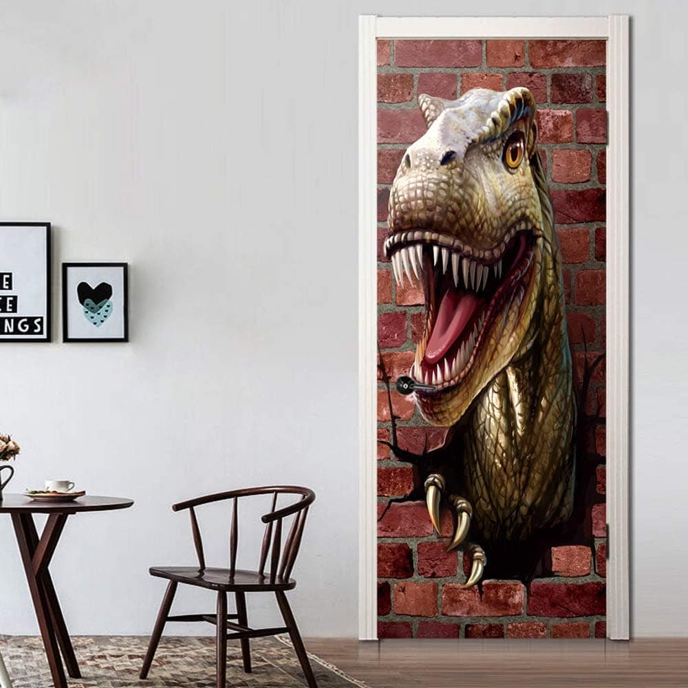 MISSSIXTY Door Sticker, 3D Door Wall Mural Wallpaper Stickers Vinyl Removable Decals for Home Decoration 30.3" x 78.7" (Dinosaur)