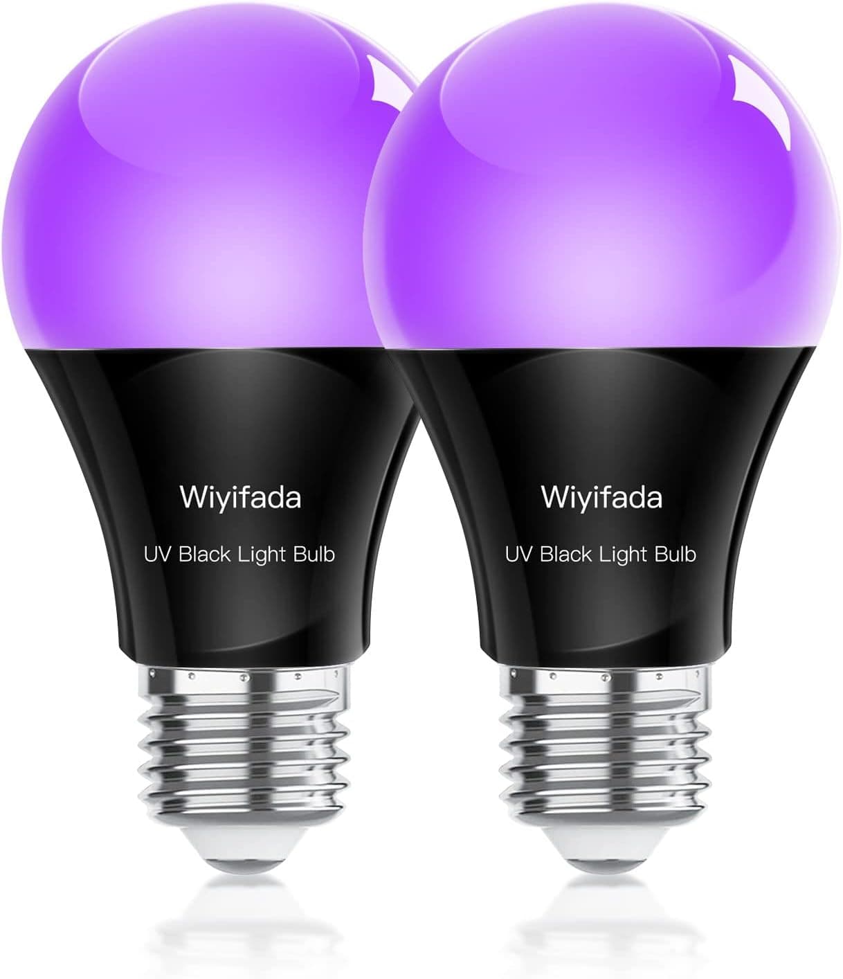 Wiyifada LED Black Light Bulbs 2 Pack, A19 10W Blacklight Bulb Replace Up to 100W, 110V E26 Base Black Light UVA Level 385-400nm, Glow in The Dark for Body Paint, Blacklights Party, Halloween-2 Pack