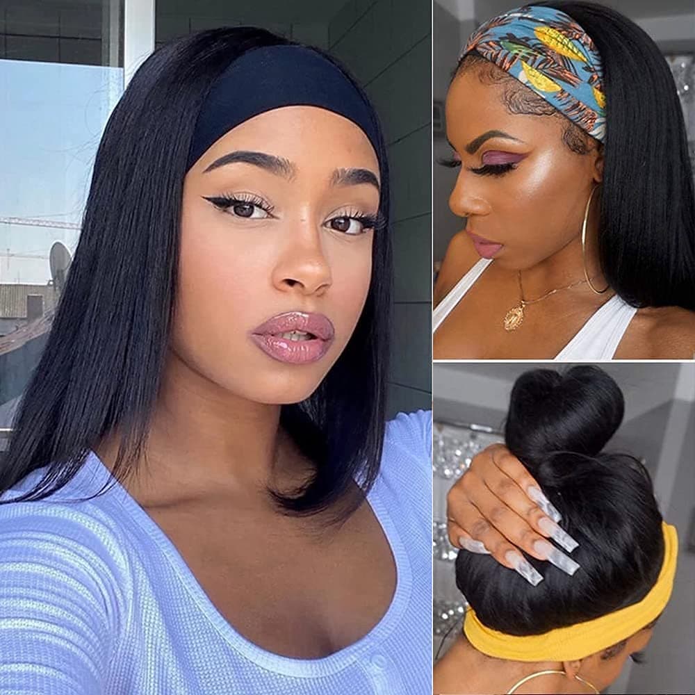 FITCHCE Headband Wigs for Women Straight Long Black Synthetic Wig Natural Looking for Daily Party Use 24inch
