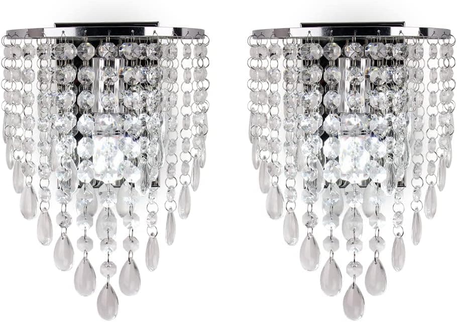 Generic 2 Pack Modern Crystal Wall Lights Led Wall Lamp Sconce Raindrop Mirror Iron Wall Lights Crystal Night Light Fixtures for Bedroom Living Room( Chrome)