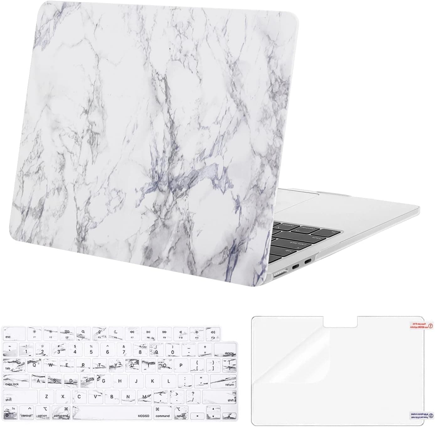 MOSISO Compatible with MacBook Air 13.6 inch Case 2022 2023 Release A2681 M2 Chip with Liquid Retina Display Touch ID, Plastic Hard Shell Case & Keyboard Cover & Screen Protector, White Marble