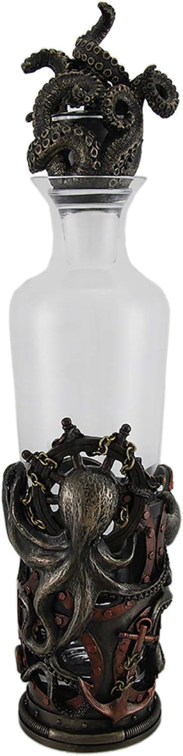 Resin And Glass Liquor Decanters High Seas Spirit Nautical Steampunk Octopus Glass Spirit Decanter 3.75 X 16 X 3.75 Inches Bronze