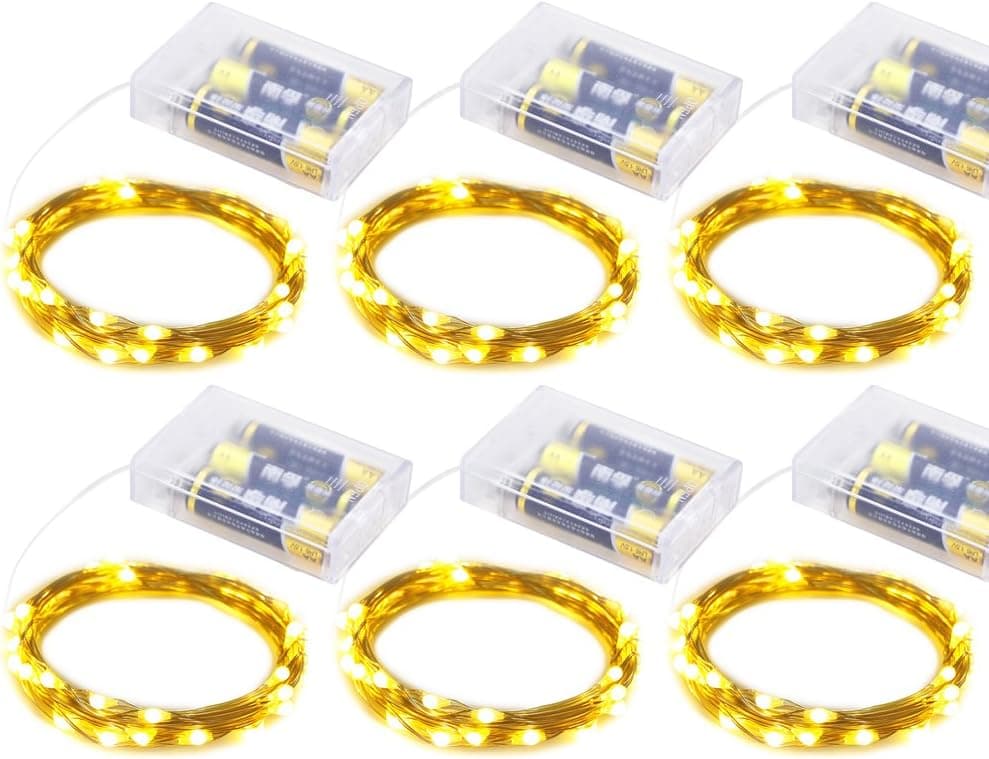 ErChen 6 PCS AA Battery Operated Led String Lights, 10Ft 30 LEDs Silver Copper Wire Micro Decorative Fairy Lights for Wedding Centerpiece, Christmas, Party, Bedroom (Warm White)