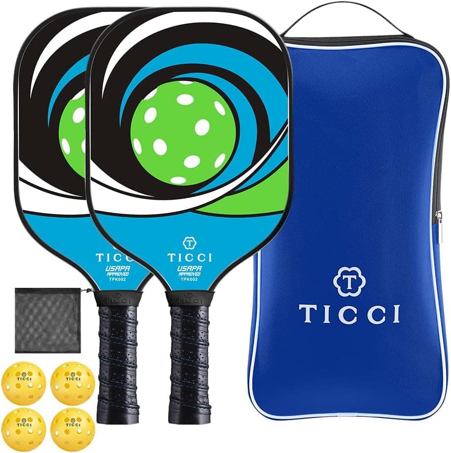 TICCI Pickleball Paddle, USAPA Approved Premium Graphite Pickleball Set of 2 Rackets with 4 Pickleballs, 1 Mesh Bag & 1 Portable Carry Bag for Beginners and Professional Players