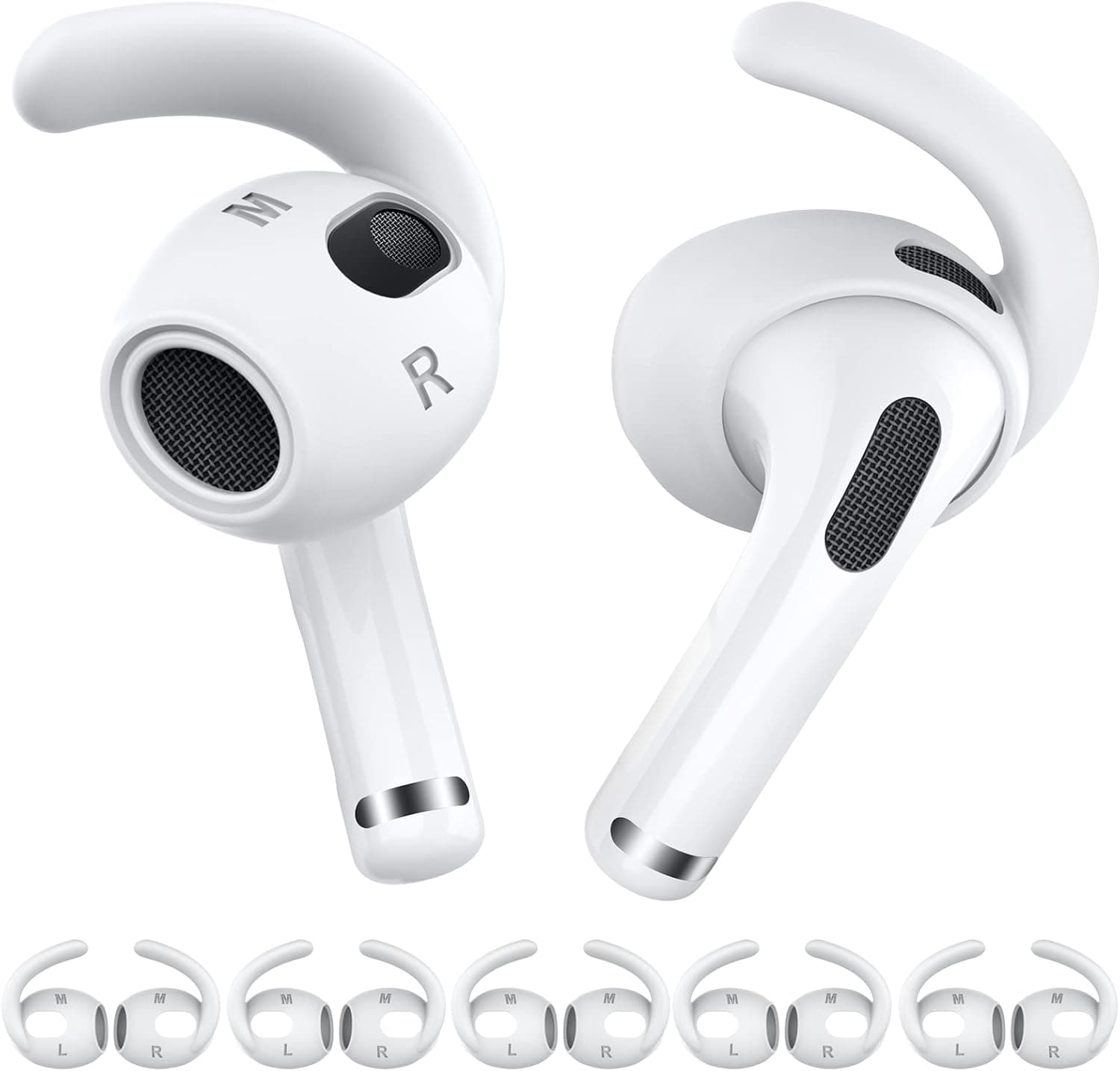AhaStyle 5 Pairs AirPods 3 Ear Hooks Anti-Slip Ear Covers Silicone Accessories【Not Fit in The Charging Case】 Compatiable with Apple AirPods 3 2021 (5 Pairs Medium, White)