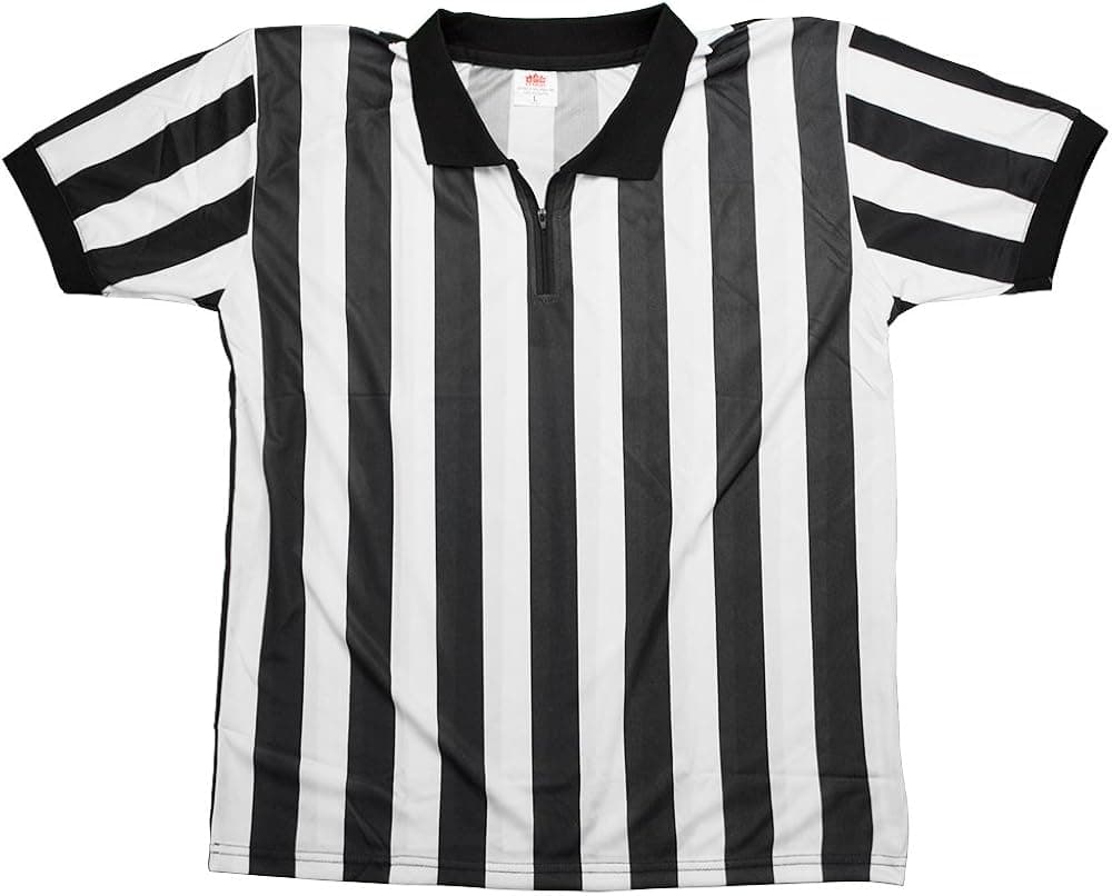 Crown Sporting Goods Men's Official Black & White Stripe Referee / Umpire Jersey – Pro-style Ref Uniform, Great for Basketball, Football, & Soccer
