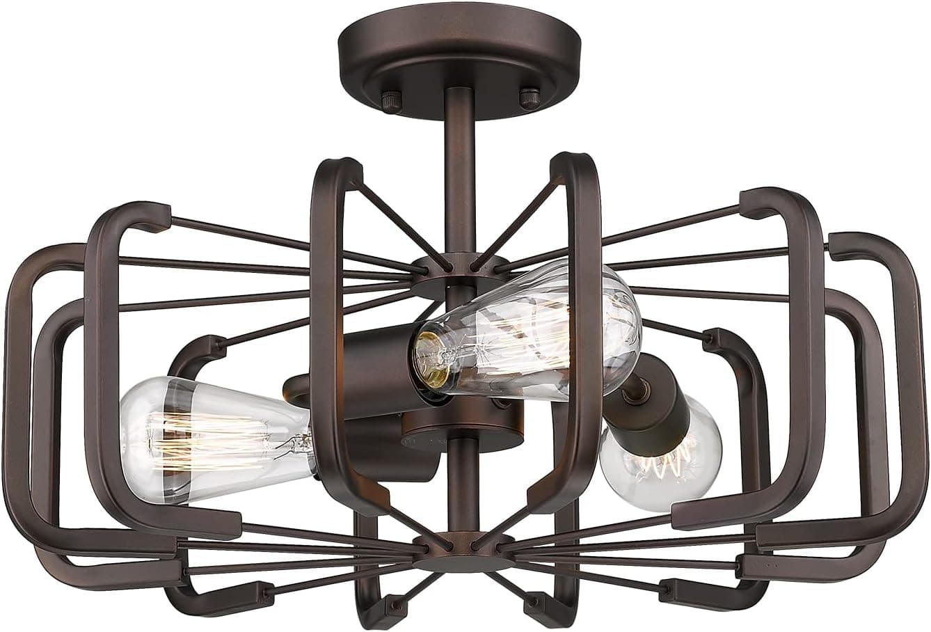 Emliviar Semi-Flush Mount Ceiling Light - 3-Light 18 Inch Farmhouse Ceiling Lights for Living Room, Oil Rubbed Bronze Finish, GE247F ORB