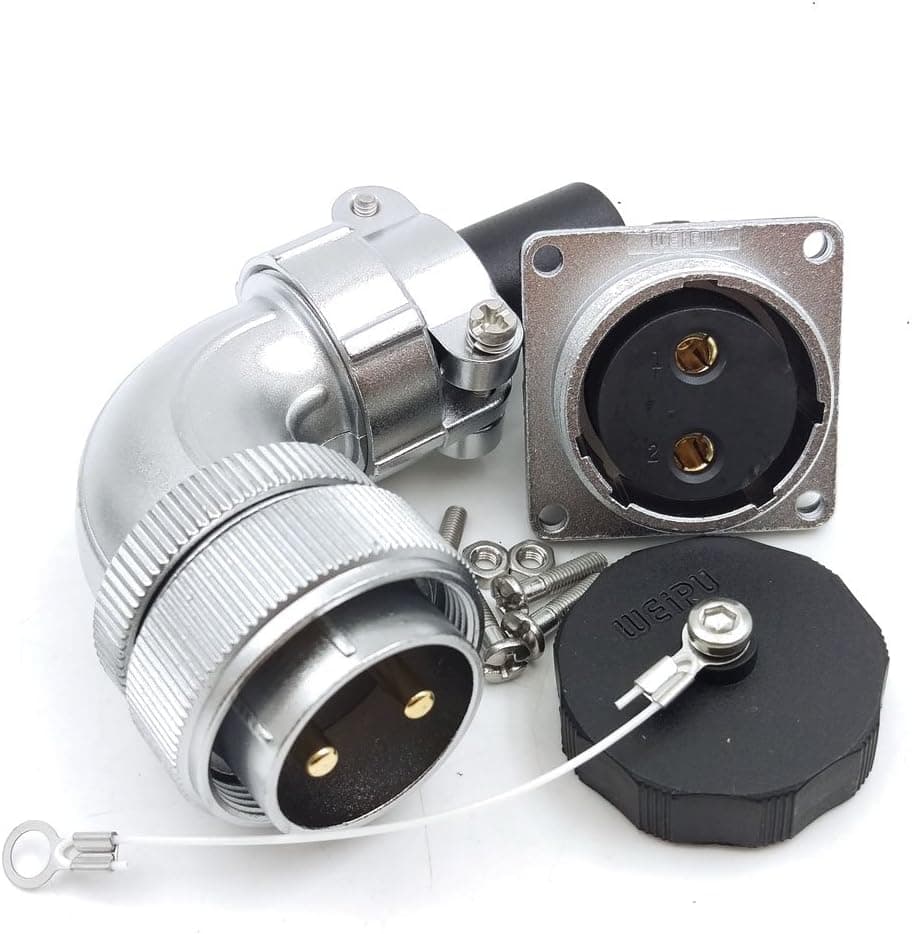 WF28 2pin Power Connector, Right Angle Aviation Bulkhead Connector Plug Socket, Current 50A Voltage 500V (2 pin)