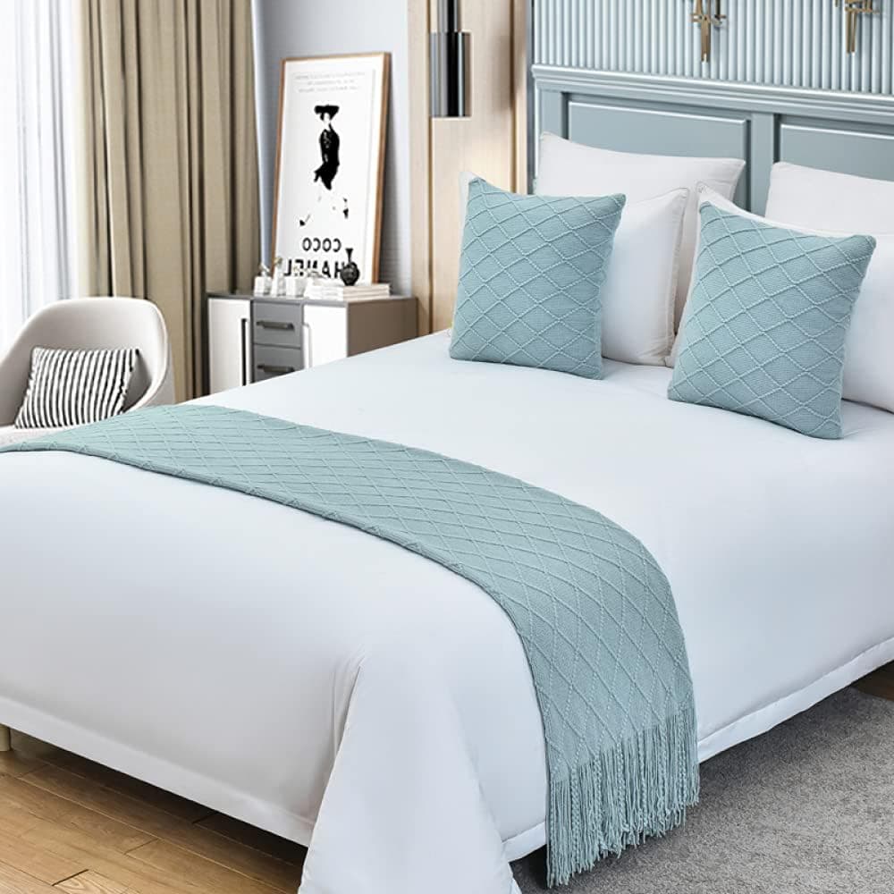 QFWMCW Hotel Bed Runners for King Size Bed 1 Piece Quality Bedspreads Solid Color Tassel Bed Runners & Scarves Modern Bed Throws for Foot of Bed Queen King Size Home Decoration, 24x102in