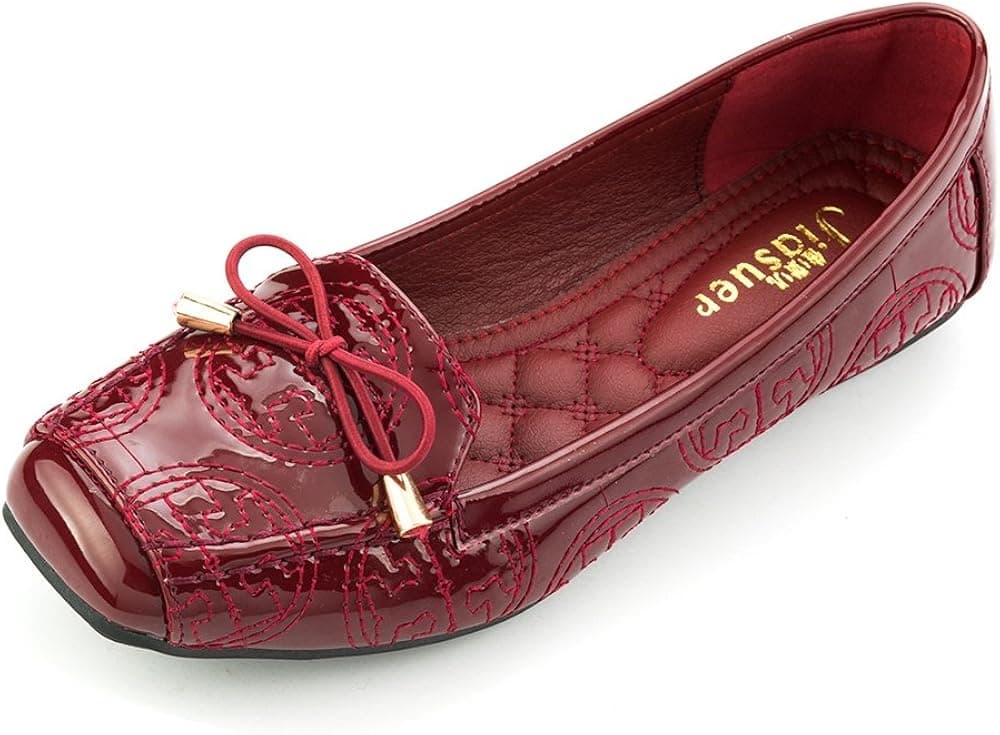 Meeshine Womens Square Toe Bowknot Ballet Comfort Slip on Flats Shoes Red 9 US