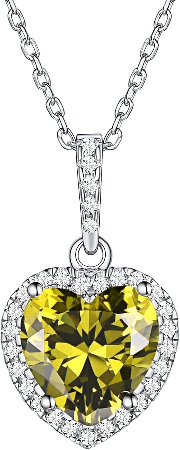 ChicSilver 925 Sterling Silver Heart/Round/Pear/Emerald Cut Simulated Birthstone Halo Necklace Birthday Gift for Women Girls (with Gift Box)