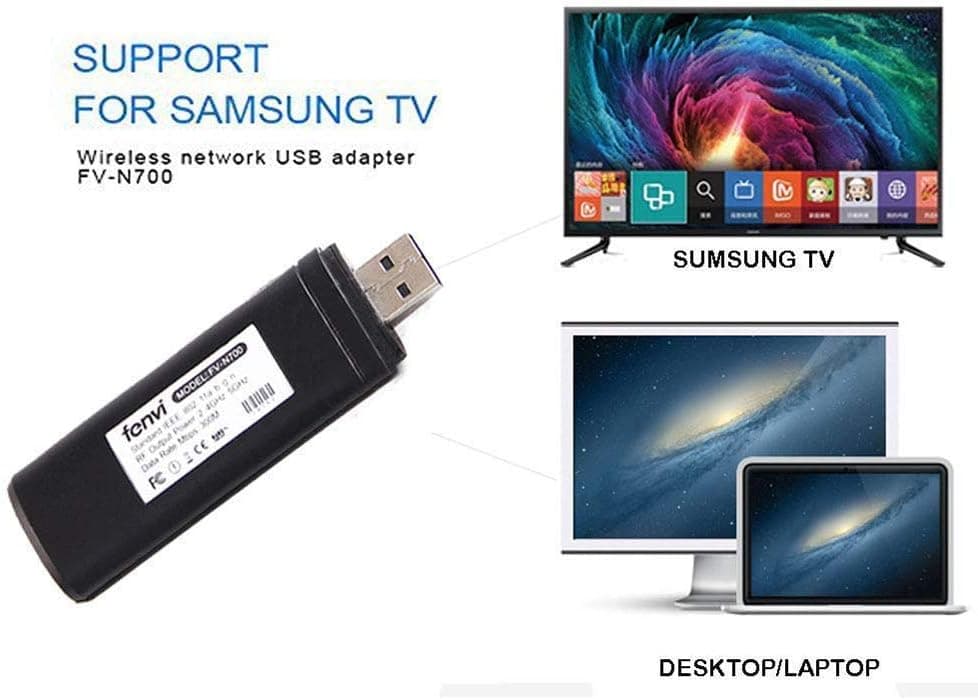 Fancart Wireless Adapter with USB, WIFI Adapter for Samsung TV, 300Mbps 802.11ac 2.4GHz and 5GHz Dual Band Wireless Network USB Wifi Adapter
