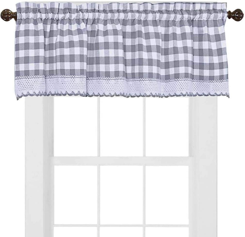 GoodGram Buffalo Check Plaid Gingham Custom Fit Farmhouse Window Valances - Assorted Colors (Gray)