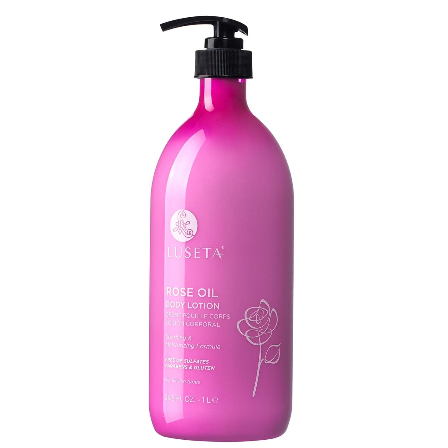 Luseta Body Lotion for Women 33.8oz, Rose Scented Body Lotion for Dry Skin - Moisturizing Body Lotion with Natural Rosa Rugosa Flower Extract, Sulfate & Paraben Free