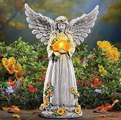 TRM Angel Garden Statue Sunflowers Wings Outdoor Lighting Decor Solar Light Up Patio Ornament Yard Outside Decoration Figurine Figure Lawn Sculpture Porch Deck Home Art …
