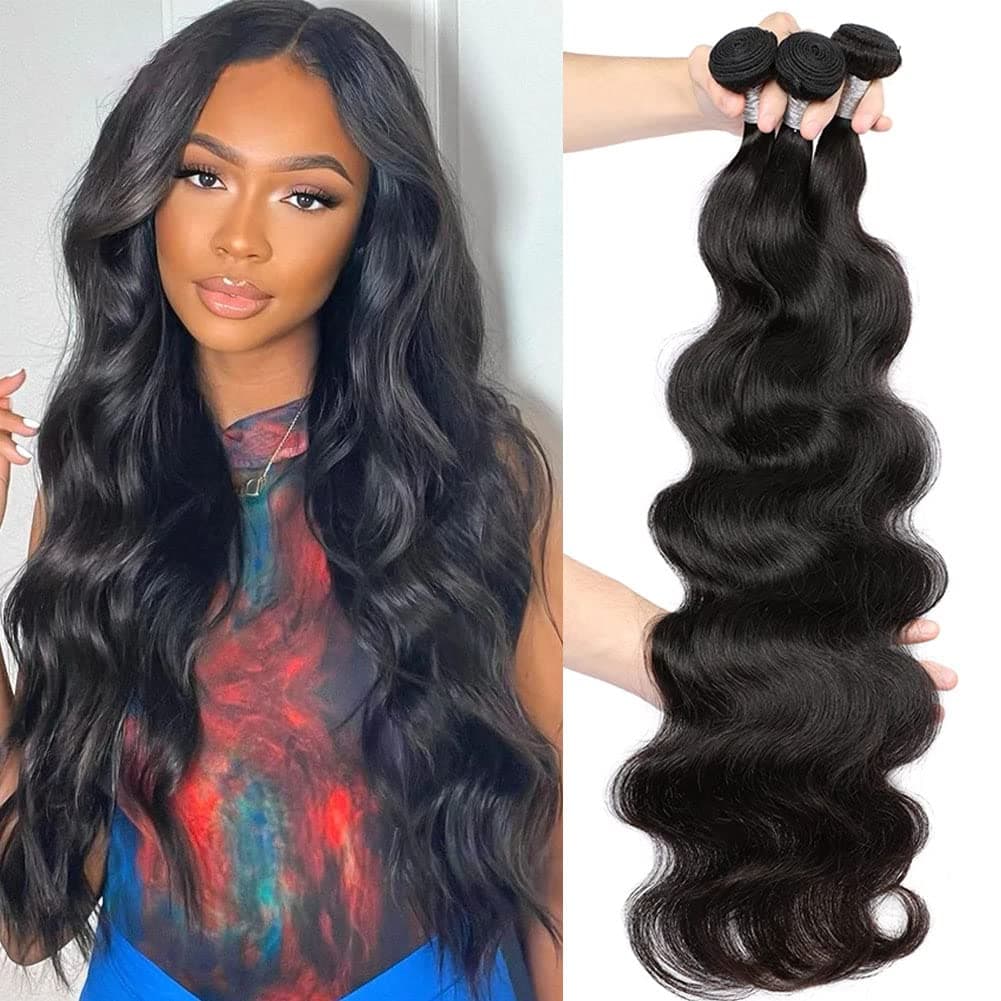 10A Brazilian Body Wave Bundles 10 12 14 Inch Human Hair Bundles 100% Unprocessed Virgin Hair Body Wave 3 Bundles Human Hair Weave Bundles Deals 1B Natural Black