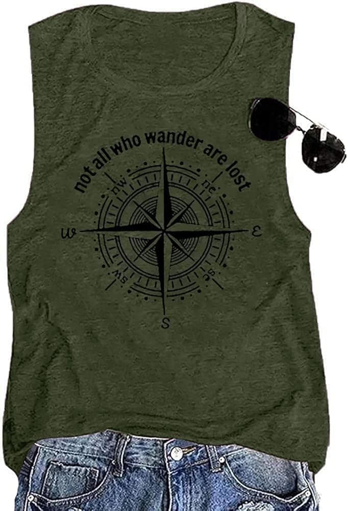 Womens Not All Who Wander are Lost T-Shirt Workout Shirts Summer Funny Letters Compass Graphic Casual Tops Athletic Tee