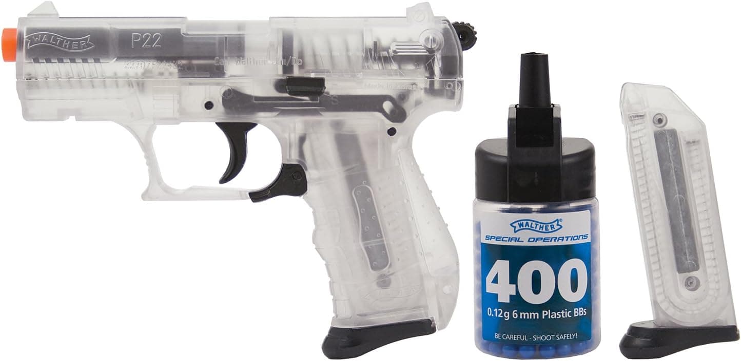 Walther P22 Spring Powered 6mm BB Pistol Airsoft Gun, Clear