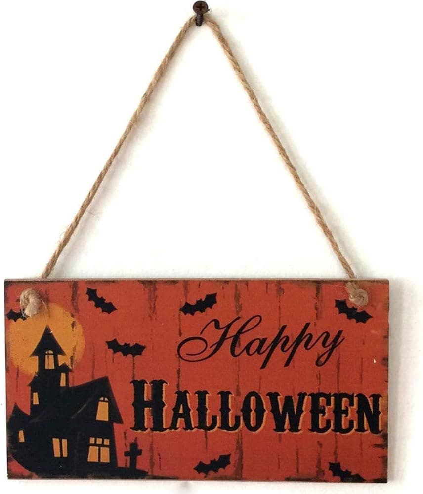 Stickit Graphix Happy Halloween Wooden Plaque Hanging Signs Door Decorations and Wall Signs, Haunted House Decor