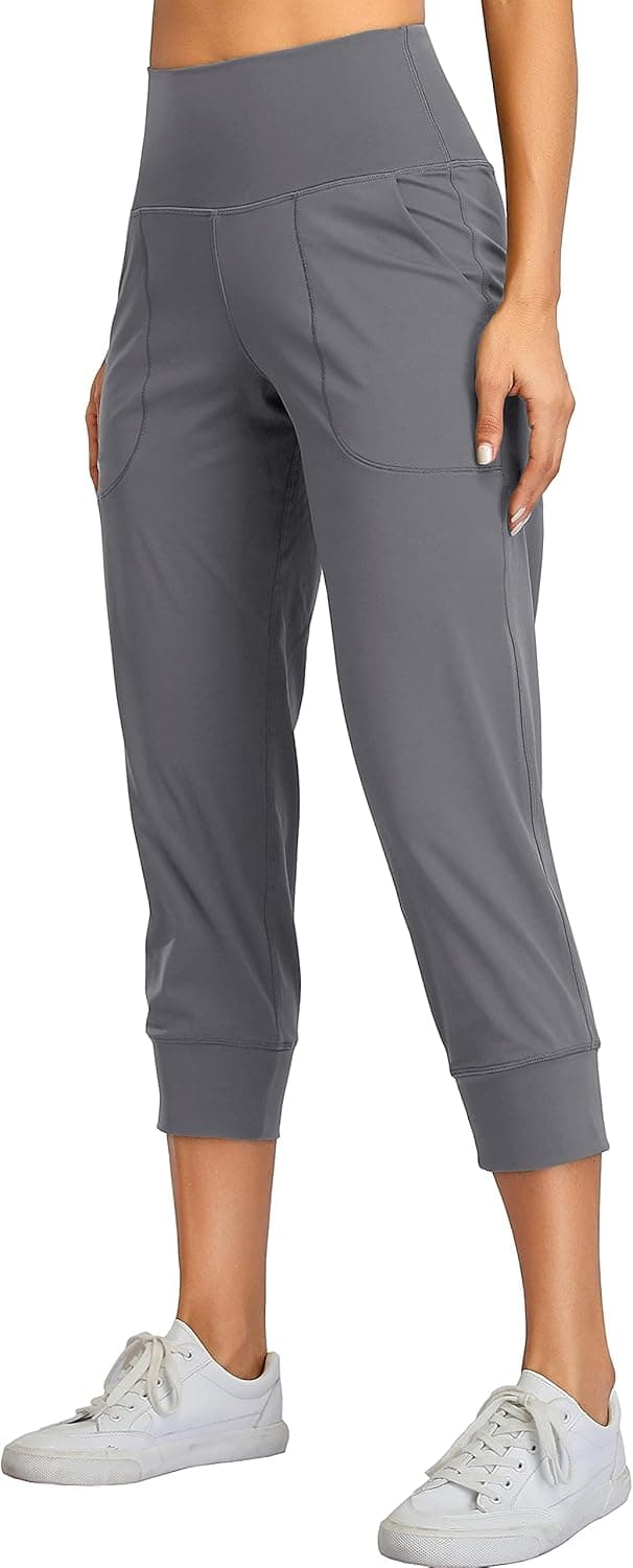 Oalka Womens Capri Joggers High Waist Pockets Running Sweatpants Jogger Pants Light Grey XL
