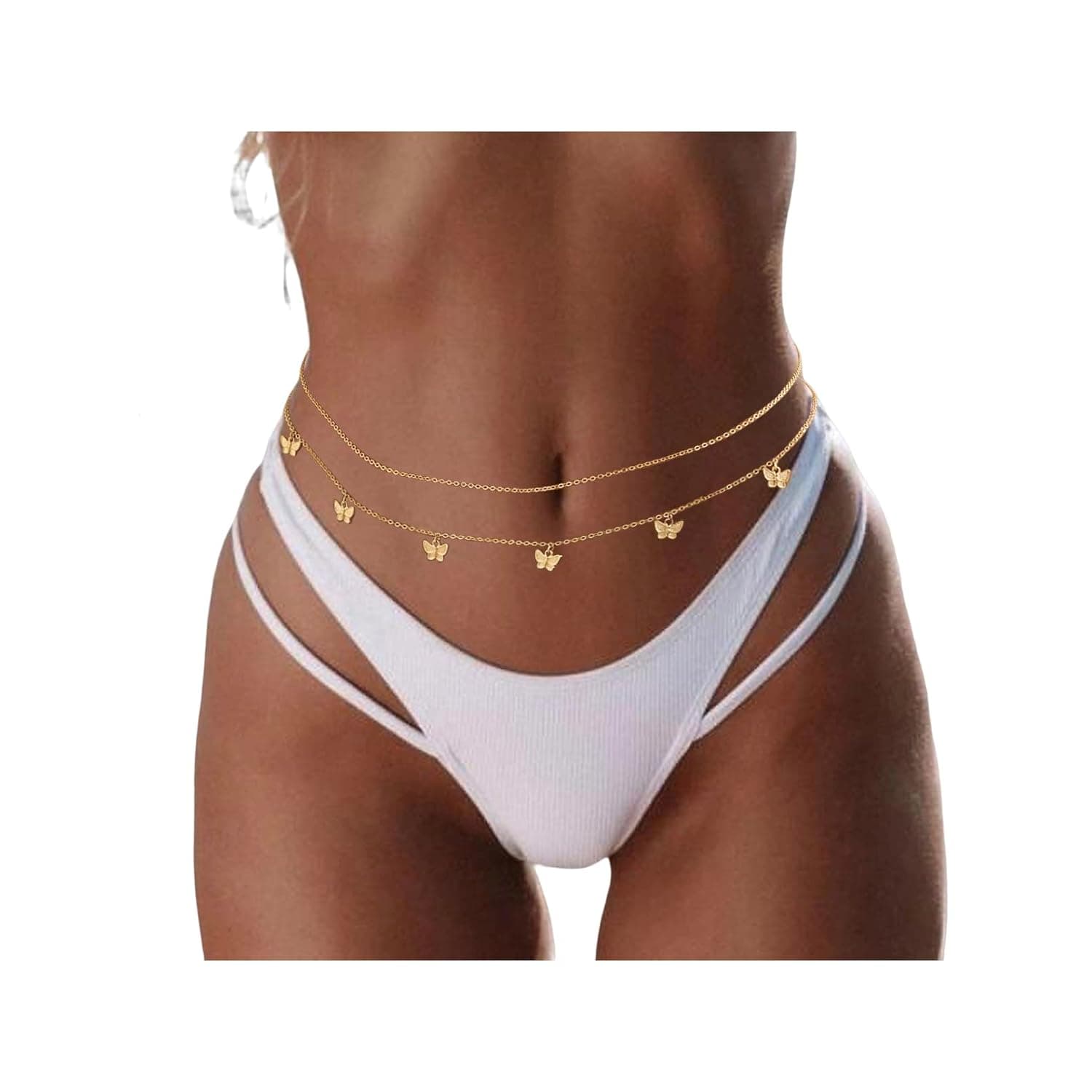 Butterfly Waist Chain Dainty Belly Chain, 2PCS Waist Chain Body Chain, Beach Bikini Body Jewelry for Women (WC051-Butterfly)