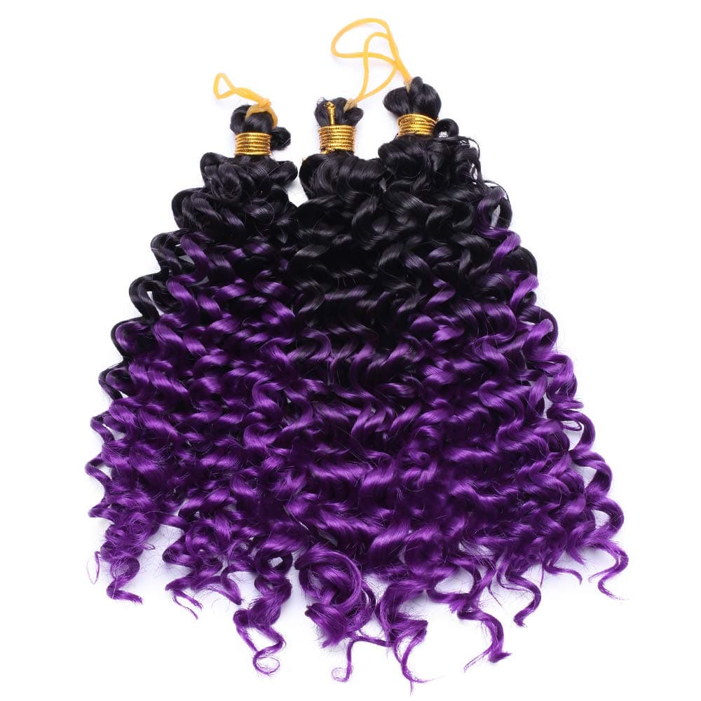 Water Wave Crochet Hair Extensions 3 Bundles 8 Inch Short Synthetic Hair Braids for Black Women Ombre Black to Purple