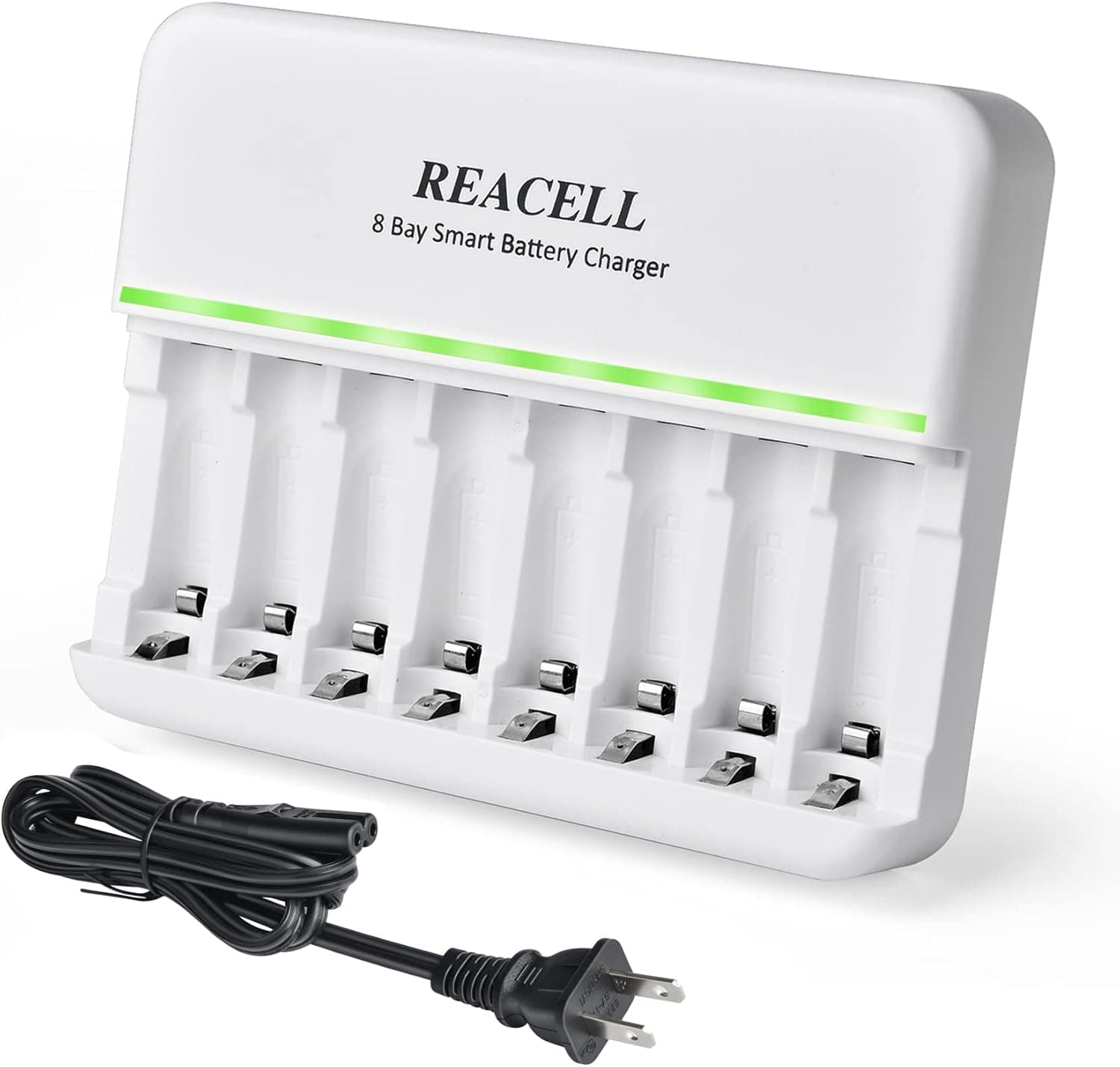 REACELL AA AAA Battery Charger, 8 Bays Individual AC Charger for Ni-MH Ni-CD AA AAA Rechargeable Battery (Support Mixed Charging)