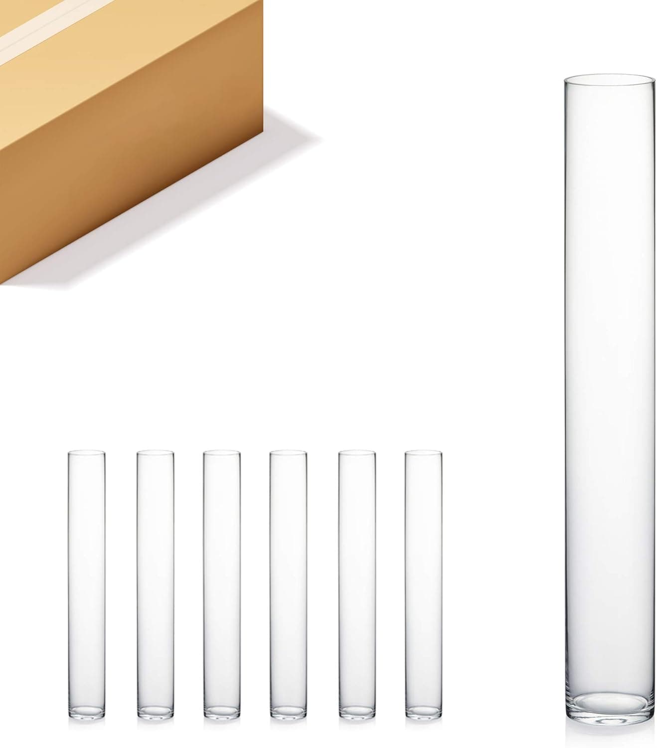 WGVI Cylinder Vase Bulk, 4" W x 28" H, Floral Container, Glass Candle Holder Centerpiece Planter Terrarium for Wedding Party Event, Home Office Decor, Clear, 6 Pieces