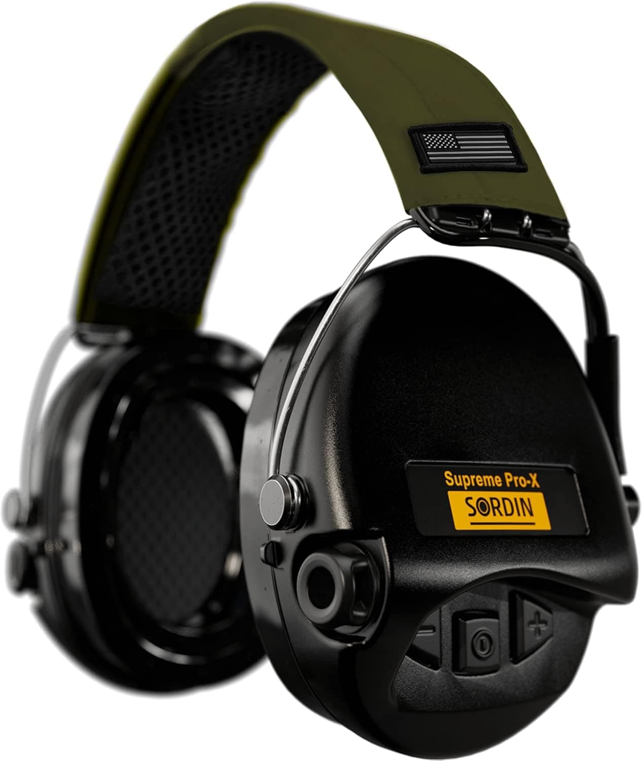 Sordin Supreme Pro-X Ear Defenders - Green US Headband & Gel Kits - Electronic Ear Muffs (Black)