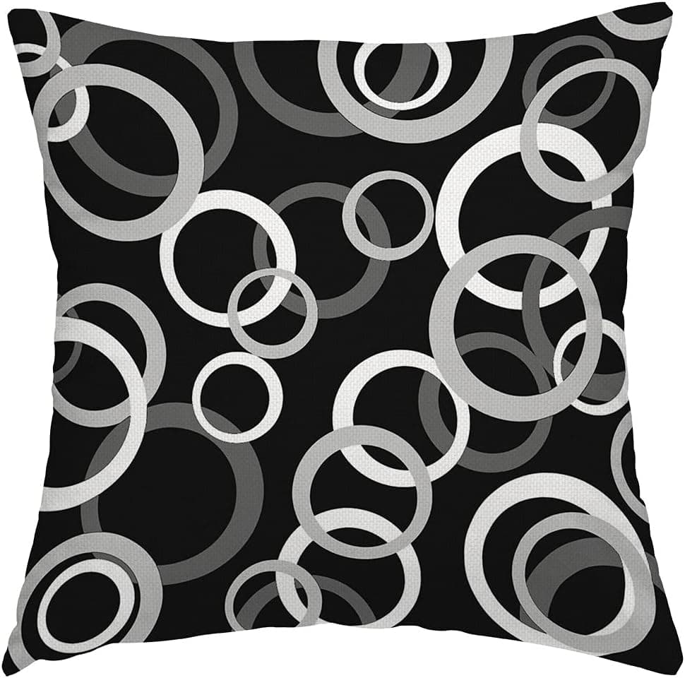 Swono White Gray and Black Circle Pillow Cover 16x16 inches,Decorative Couch Pillow Cover for Sofa,Cotton Linen Cushion Case Indoor Outdoor Home Decoration