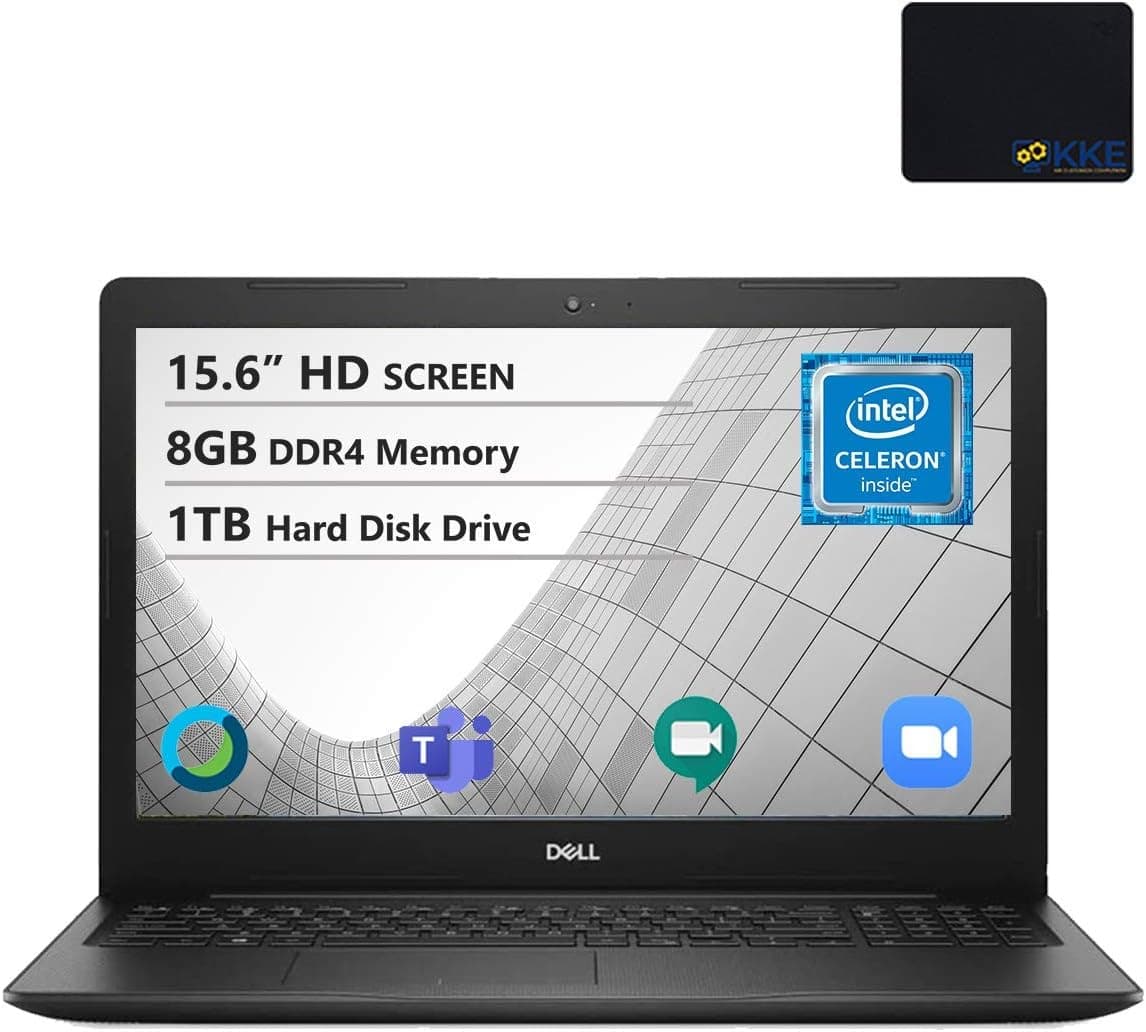 Dell Inspiron 15.6" HD Laptop, Intel 4205U Processor, 8GB DDR4 Memory, 1TB HDD, Online Class Ready, Webcam, WiFi, HDMI, Bluetooth, KKE Mousepad, Win10 Home, Black (Renewed)