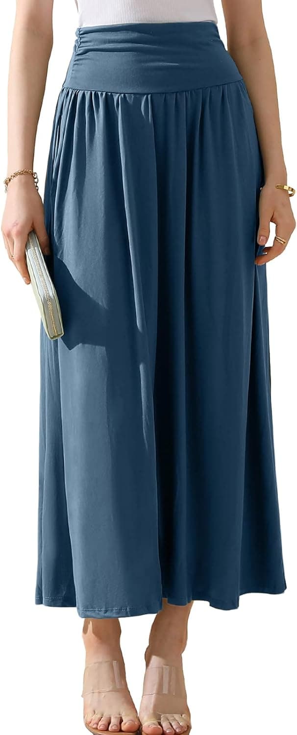 DOUBLJU Women's High Waist Maxi Skirts for Women Long Length Skirts with Pockets