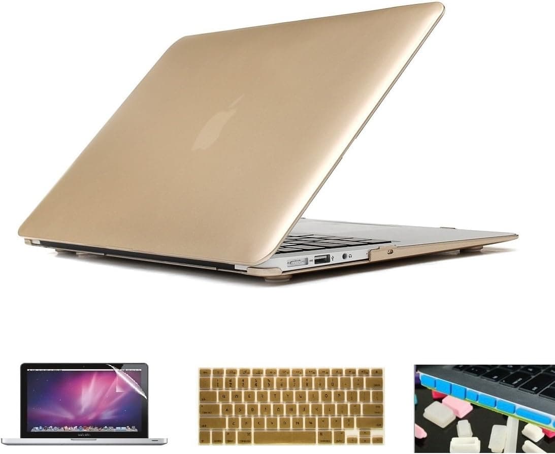 Applefuns(TM) 4 in 1 Kit Matte Hard Shell Case + Keyboard Cover + Screen Protector + Dust Plug for MacBook Air 11" A1370 A1465 (Metallic Gold)