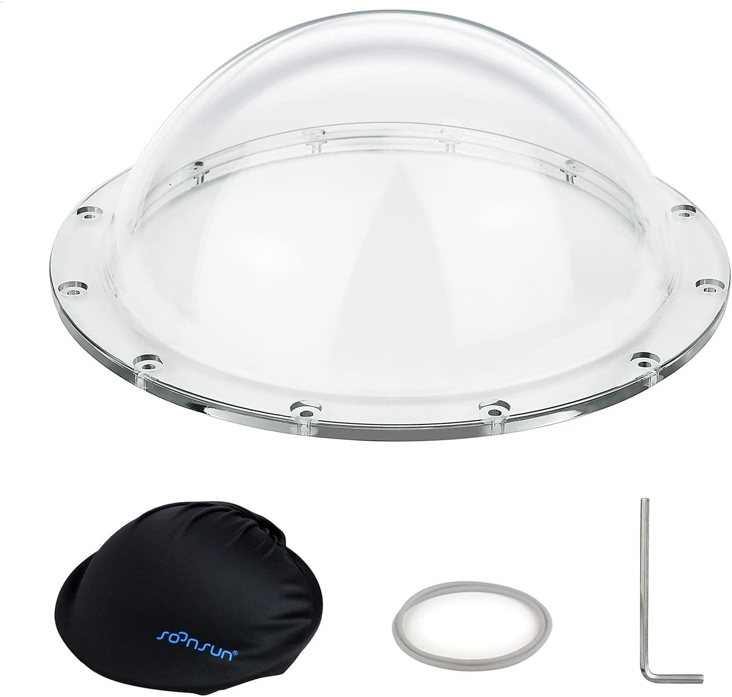 SOONSUN 6 Inch Transparent Replacement Dome Port Cover for GoPro Hero 11 10 9 8 7 6 5 4 3 Dome Port - Includes Dome Cover Case, Protective Drawstring Bag and Repair Accessories