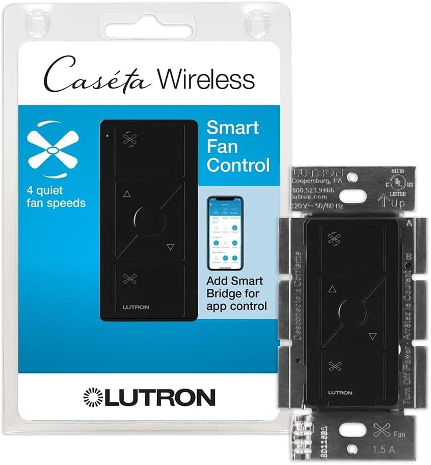 Lutron Caséta Wireless Smart Fan Speed Control Switch, Single-Pole, PD-FSQN-BL, Black