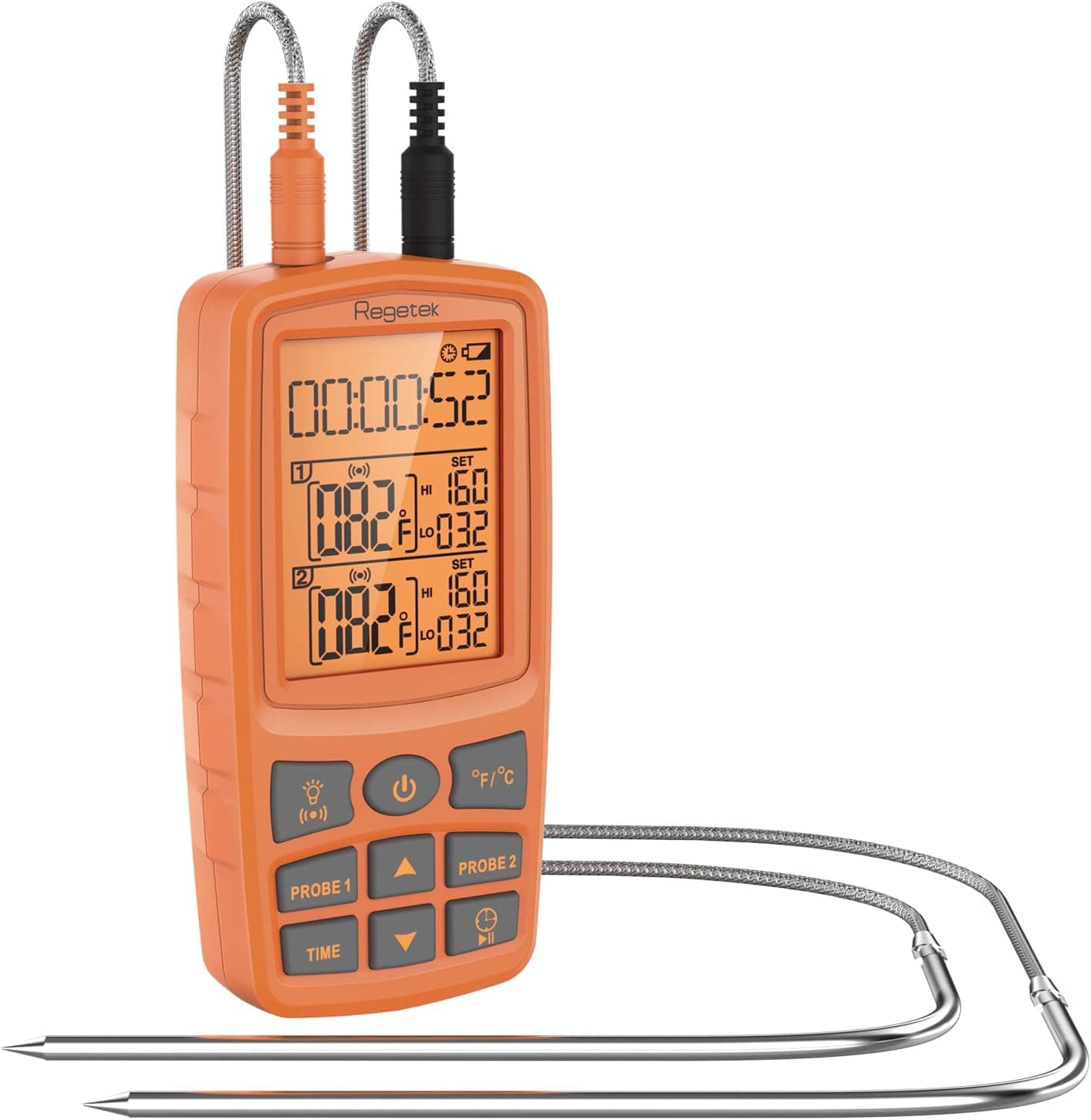 Regetek Meat Thermometer Cooking Food Smoker Oven Kitchen BBQ Grill Thermometer(High Low Temp Alert) Dual Probe Digital Backlight Cooking Thermometer for Turkey Fish Beef RA60