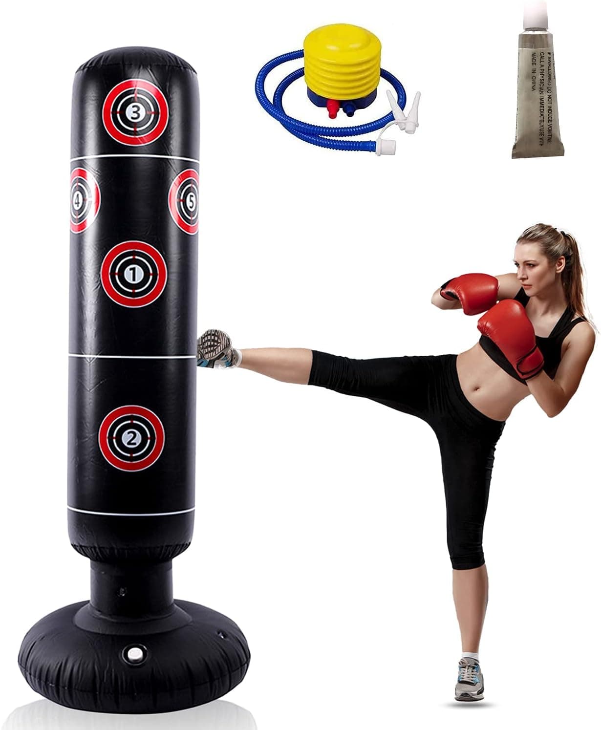 Inflatable Kids Punching Bag,63 inch Punching Boxing Bag for Immediate Bounce,Used to Practice Daily Boxing Activities ,Taekwondo and MMA,for Suit Kids and Adults(Comes with 1 *Mending Glue)