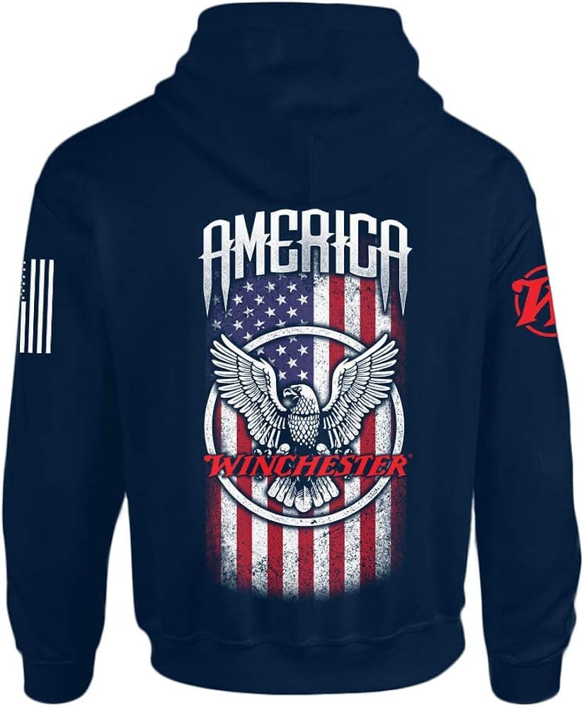 Official Licensed Winchester American Eagle US Flag Hoodie Pullover Fleece Sweatshirt for Men