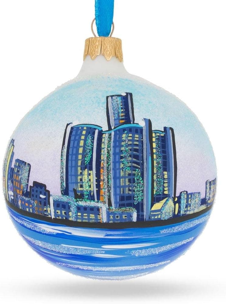 Detroit, Michigan Glass Ball Christmas Ornament 3.25 Inches