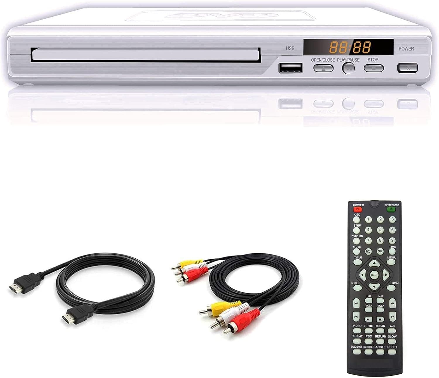 DVD Player,Home CD Player,WIITHINK HDMI DVD Player for Smart TV Support 1080P Full HD with HDMI Cable Remote Control USB Input Region Free Home DVD Players,White