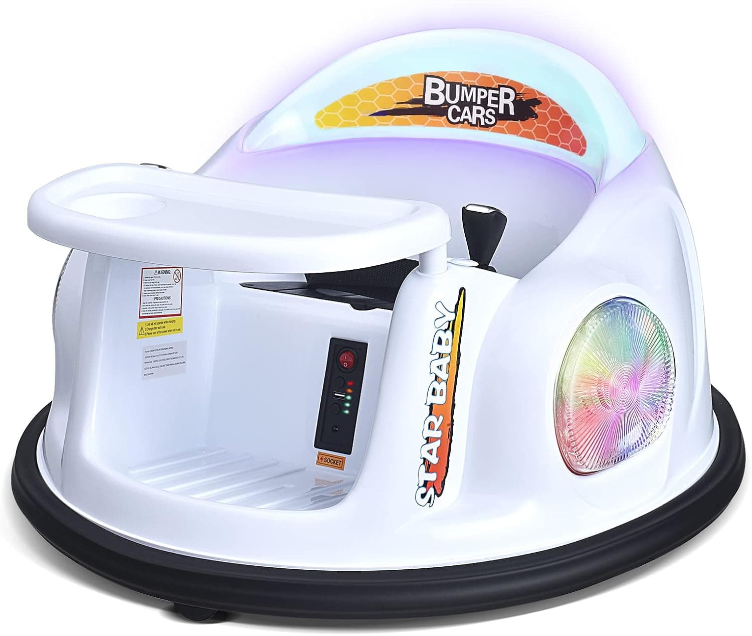 Joywhale Kids Ride on Bumper Car 6V 360 Spin Electric Race Toy Battle Vehicles with 2.4G Remote Control, Colorful Flashing Lights, Music, Removable Dinner Plate, White