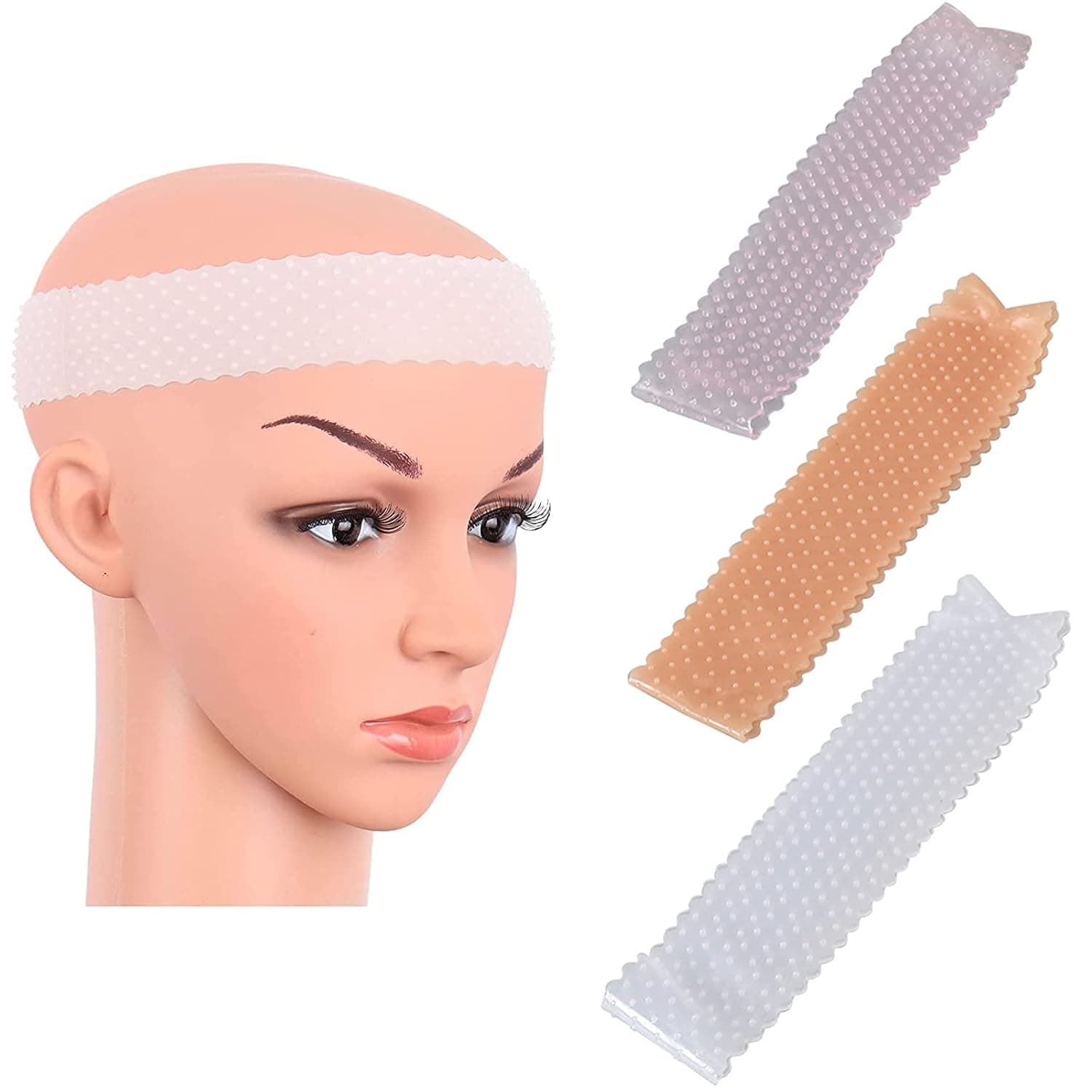 3Pcs No-Slip Wig Grip Band Silicone Wig Band Comfort Head Hair Band Extra Hold Wig Headband Adjustable Women Hair Wig Band (White，pink ,brown)