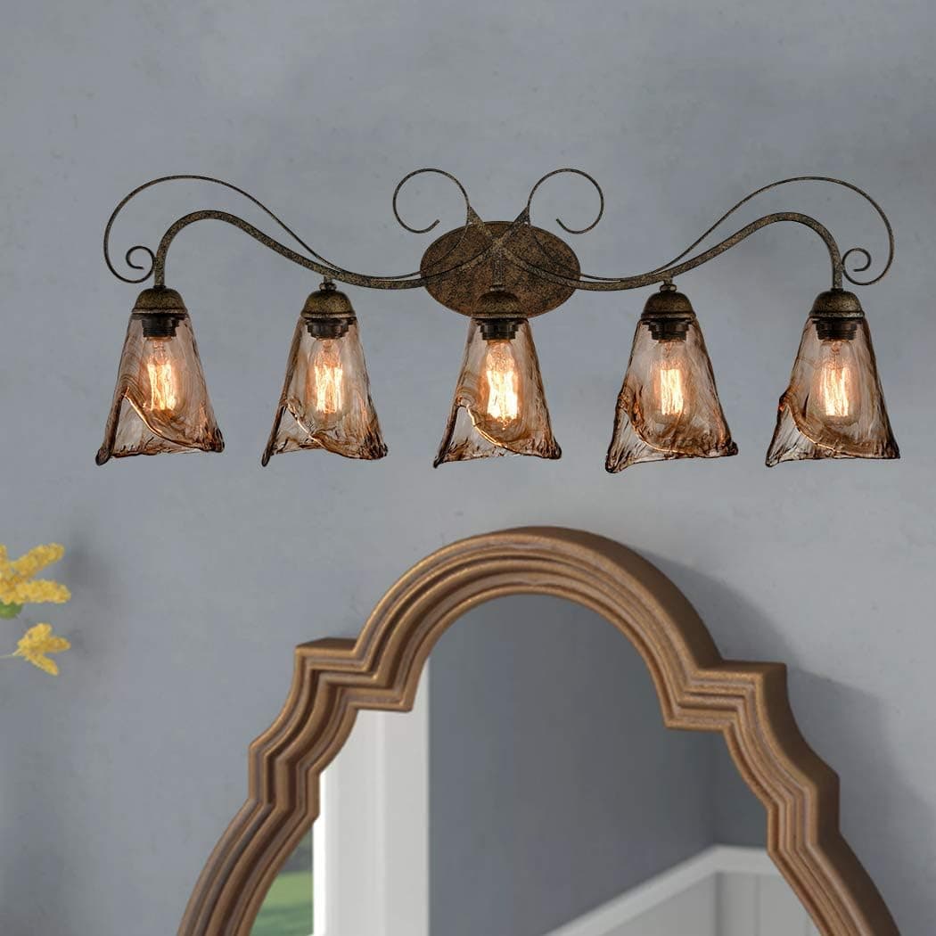 CLAXY Vintage Rustic Vanity Lights Amber Glass Wall Sconces-5 Lights