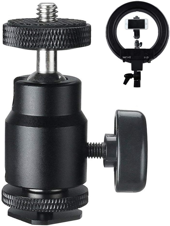 Fotosnow 1/4" Hot Shoe Mount Adapter Ring Light Adapter Mini Ball Head 360 Degree w/Standard Shoe Mount for Cameras, Smartphone, Gopro, LED Video Light, Microphone, Video Monitor