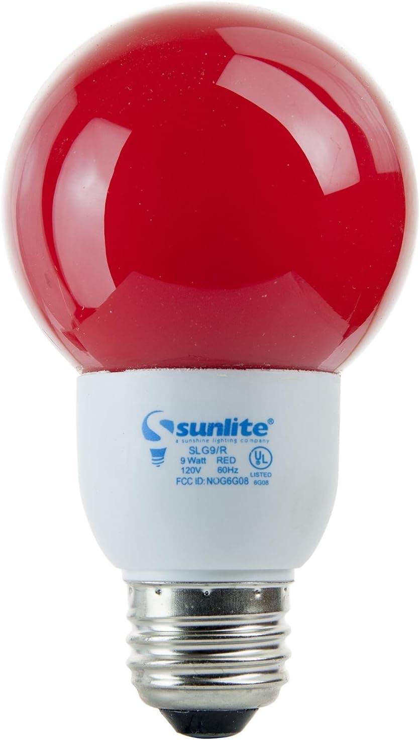 Sunlite 05670-SU CFL G21 Colored Globe Bulb, 9 Watts (40W Equivalent), 120 Volts, Medium (E26) Base, Compact Fluorescent, 8,000 Hours, UL Listed, Red 1 Pack