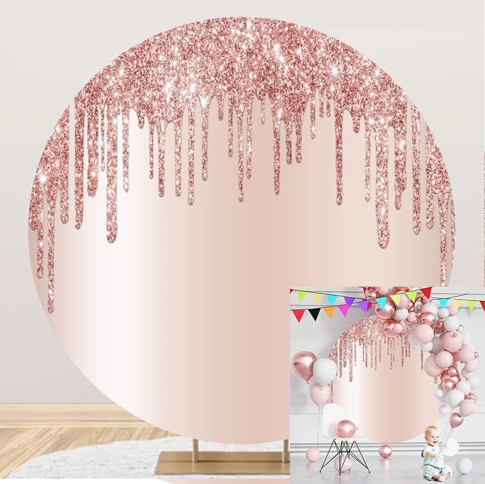 Leowefowa Luxurious Rosegold Glittering Round Backdrop 7.5x7.5ft Deluxe Drippy Glistering Rosegold Background (not Real Sequin) Child Baby Adult Bday Baby Shower Bridal Shower Party Banner Photo Props