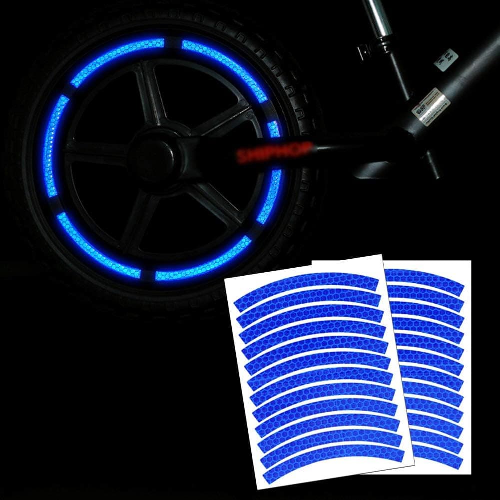 Leasinder 24pcs 9cm 2.7" Reflective Wheel Rim Stripe Decal Sticker for 12" Motorcycle Wheels Car Cycling Bike Bicycle Night Reflective Safety Decoration Stripe Kids Reflective Rim Stickers (Blue)