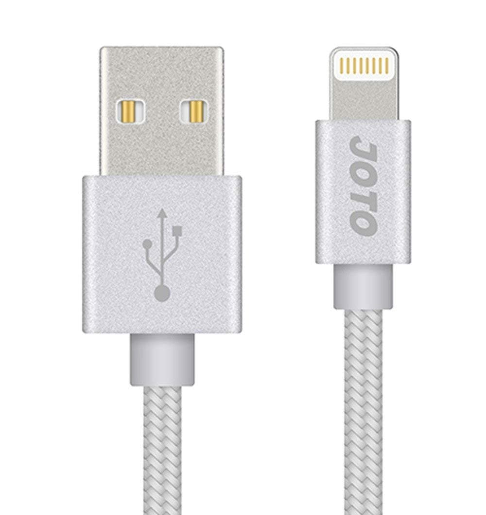 JOTO 10ft Lightning Cable Compatible with iPhone 13 Pro Max 13 Mini 12 11 XS XR X8 7 + SE 2020, iPad 10.2 9.7 Pro 10.5 12.9, [Heavy Duty Nylon Braided] Lightning Cable Data Sync Charge Cable -Silver